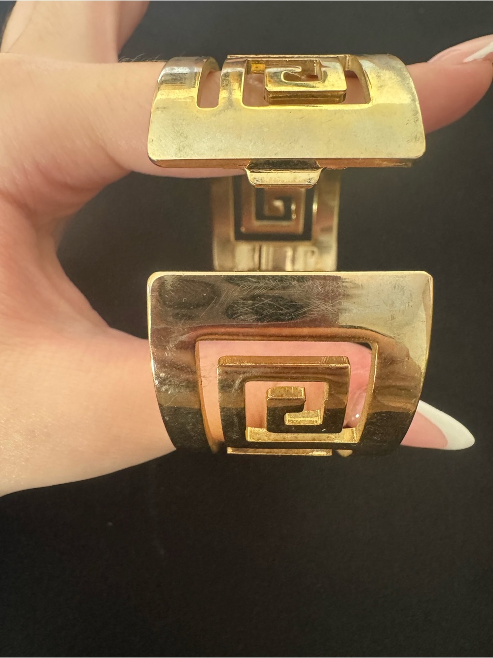 Vintage Gold Open Greek Key Cuff Bracelet Hinged - Picture 4 of 5